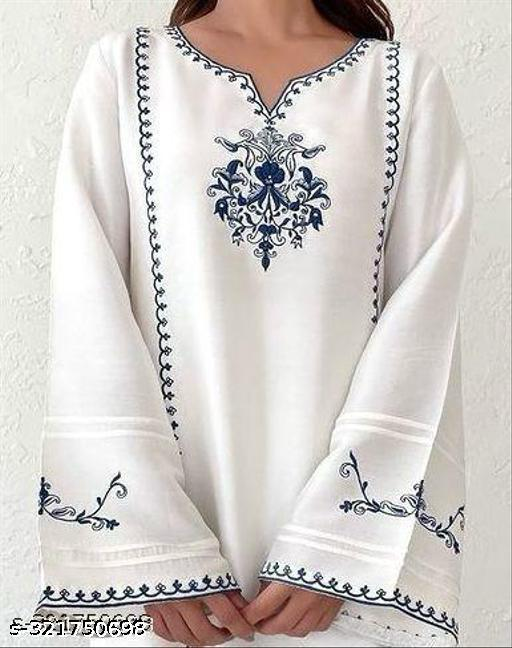 Big size white embroidery kurti