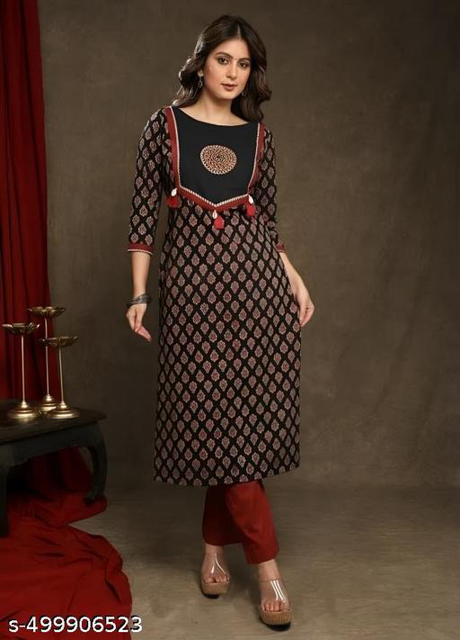 Traditional Cotton Ajrakh Printed Kurti For Women