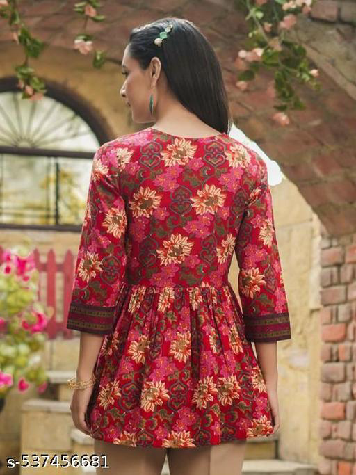 Tops & Tunics | Kurti and Kurtas | top for girls | top | Floral Printed V-Neck Tie-Ups Peplum Cotton Top | printed top for women | Casual Wear Kurti | floral printed kurti