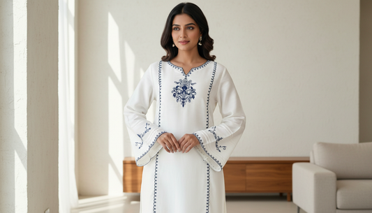 Big size white embroidery kurti