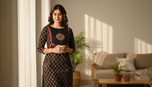 Traditional Cotton Ajrakh Printed Kurti For Women